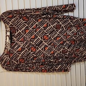 Chico's Brown & Orange Geometric shape Top 3/4 Sleeve sz 1(med)